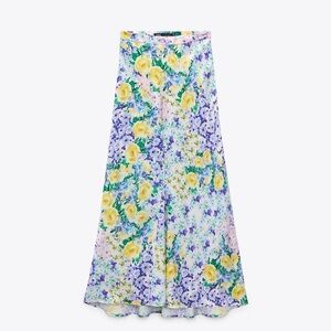 Zara Satin Effect Floral Women's Skirt - Yellow and Purple